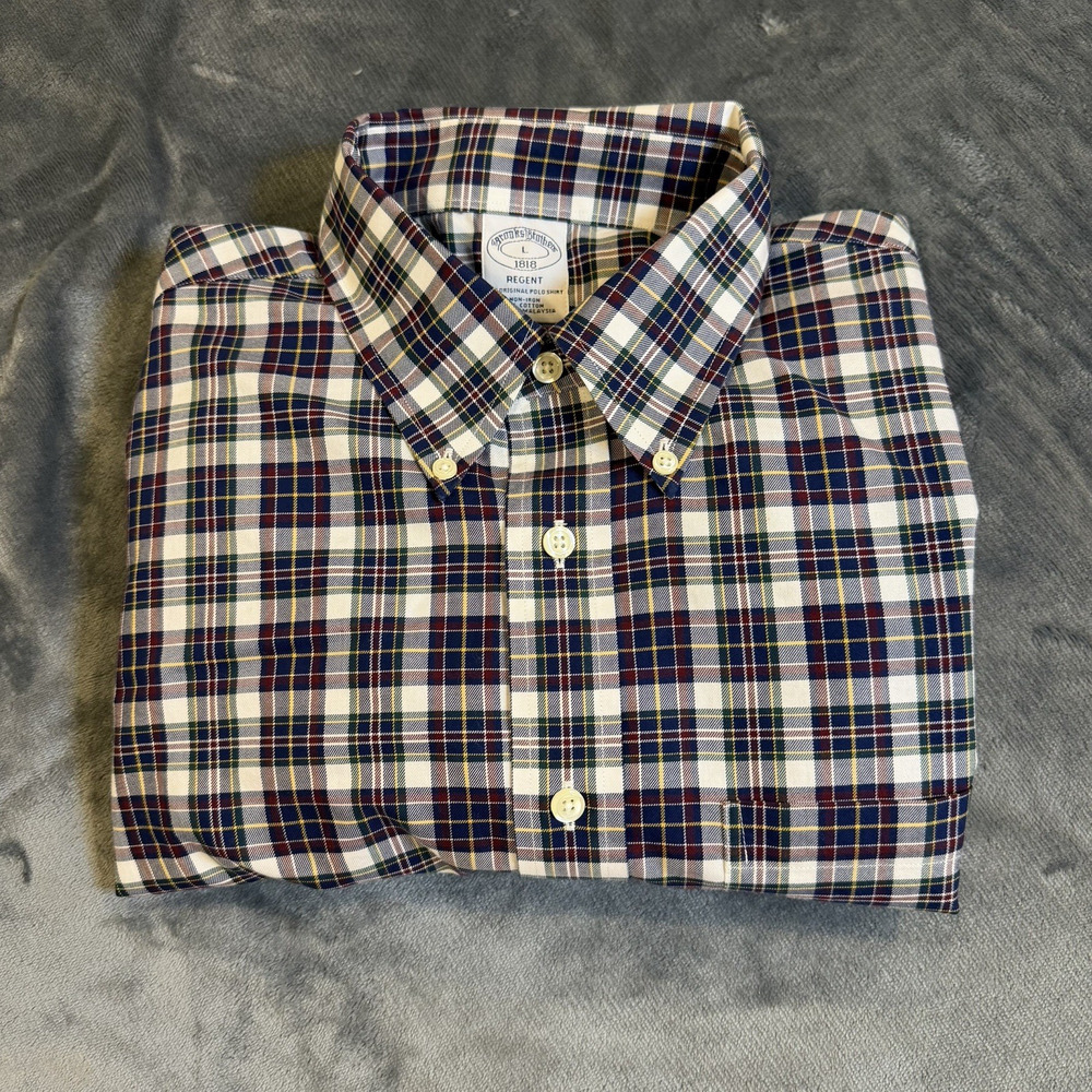 Brooks Brothers 1818 Shirt Men Sz L Regent Fit Non Iron Plaid Button Down Preppy